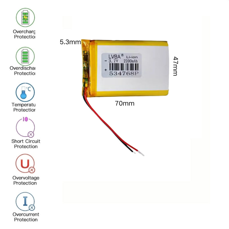Chargez l&#39;image dans la visionneuse de la galerie, [PH2.0-JST Connector][534768] Universal 2200mAh 3.7V Rechargeable Li-Ion Lithium Polymer Battery - Polar Tech Australia

