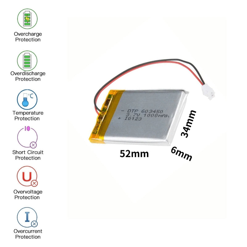 Chargez l&#39;image dans la visionneuse de la galerie, [PH2.0-JST Connector][603450] Universal 1000mAh 3.7V Rechargeable Li-Ion Lithium Polymer Battery - Polar Tech Australia
