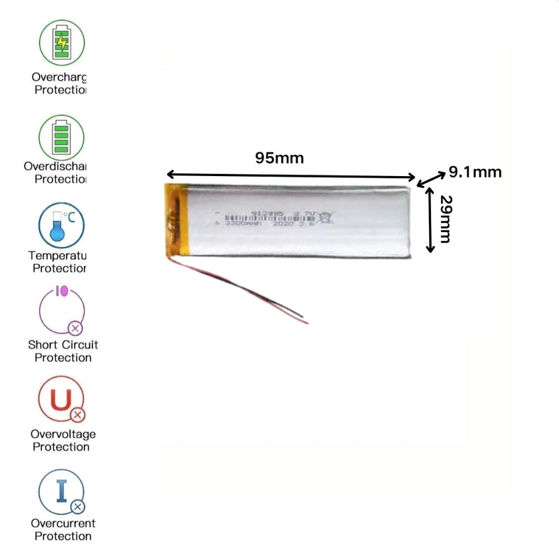 Cargue la imagen en el visor de la galería, [PH2.0-JST Connector][912995] Universal 3300mAh 3.7V Rechargeable Li-Ion Lithium Polymer Battery - Polar Tech Australia
