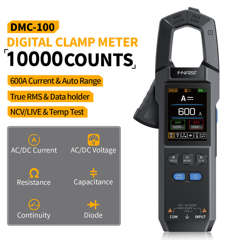 Cargue la imagen en el visor de la galería, [DMC-100] FNIRSI DC AC Current Voltage Clamp Meter Digital Multimeter
