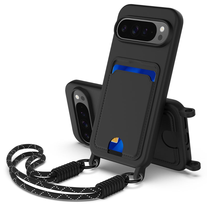 Load image into Gallery viewer, Google Pixel 11 Pro XL - Integrated Card Bag Solid Color Liquid Silicone Phone Case with Lanyard
