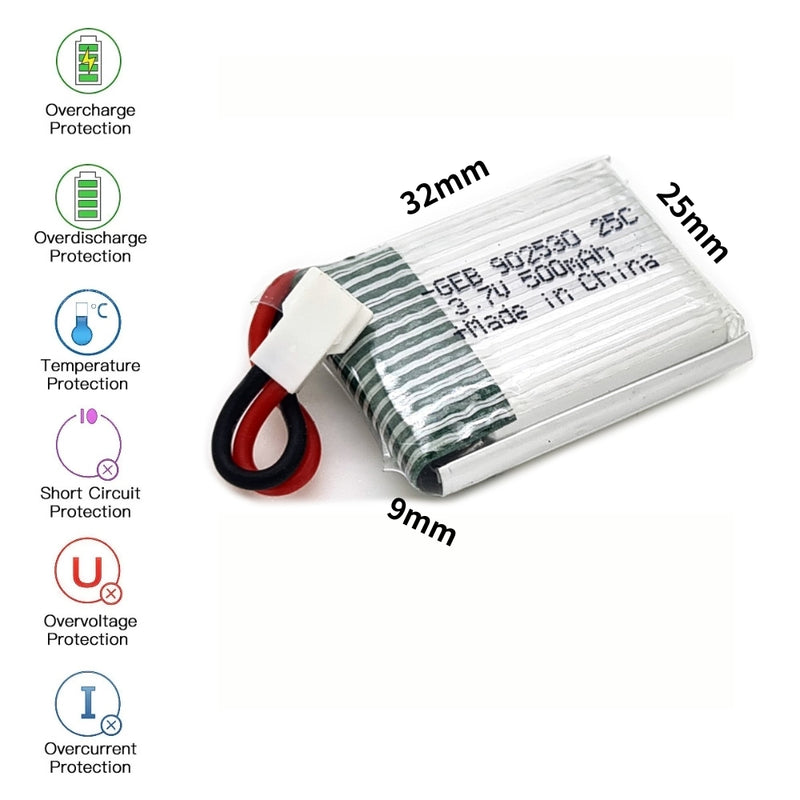 Cargue la imagen en el visor de la galería, [PH2.0-JST Connector][902530] Universal 500mAh 3.7V Rechargeable Li-Ion Lithium Polymer Battery - Polar Tech Australia
