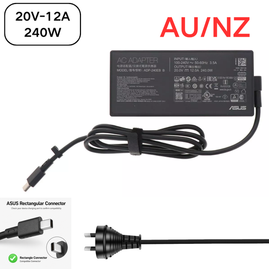 [20V-12A/240W][Rectangular Connector] ASUS ProArt P16 H7606 / ROG Zephyrus G16 (2025) GU605 / TUF Gaming A16 (2024) FA608 Series - Laptop AC Power Supply Adapter Charger