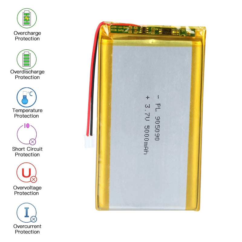 Cargue la imagen en el visor de la galería, [PH2.0-JST Connector][905090] Universal 5000mAh 3.7V Rechargeable Li-Ion Lithium Polymer Battery - Polar Tech Australia
