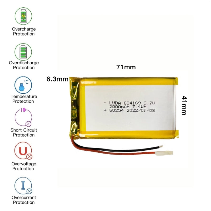 Cargue la imagen en el visor de la galería, [PH2.0-JST Connector][634169] Universal 2000mAh 3.7V Rechargeable Li-Ion Lithium Polymer Battery - Polar Tech Australia
