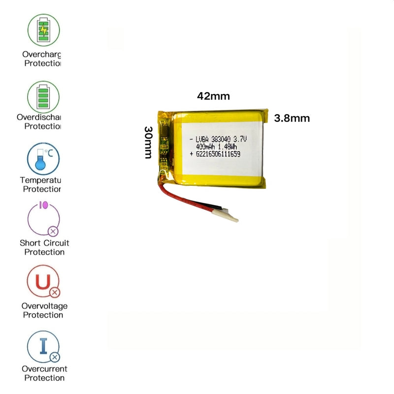 Load image into Gallery viewer, [PH2.0-JST Connector][383040] Universal 400mAh 3.7V Rechargeable Li-Ion Lithium Polymer Battery - Polar Tech Australia

