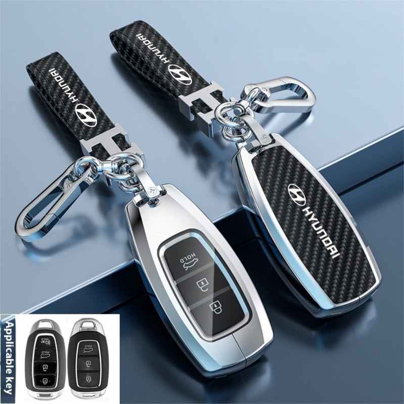 Load image into Gallery viewer, Hyundai Zinc Alloy + Carbon Fiber Texture Car Key Fob Case Cover For Palisade, Elantra, Accent, Kona, Santa Fe, Veloster
