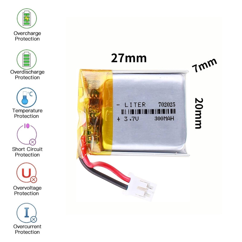 Cargue la imagen en el visor de la galería, [PH2.0-JST Connector][702025] Universal 220mAh 3.7V Rechargeable Li-Ion Lithium Polymer Battery - Polar Tech Australia
