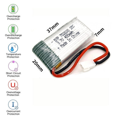 [PH2.0-JST Connector][702035] Universal 400mAh 3.7V Rechargeable Li-Ion Lithium Polymer Battery - Polar Tech Australia