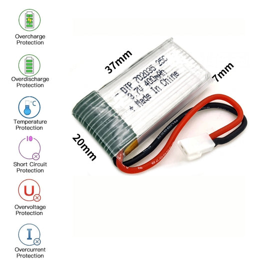 [PH2.0-JST Connector][702035] Universal 400mAh 3.7V Rechargeable Li-Ion Lithium Polymer Battery - Polar Tech Australia
