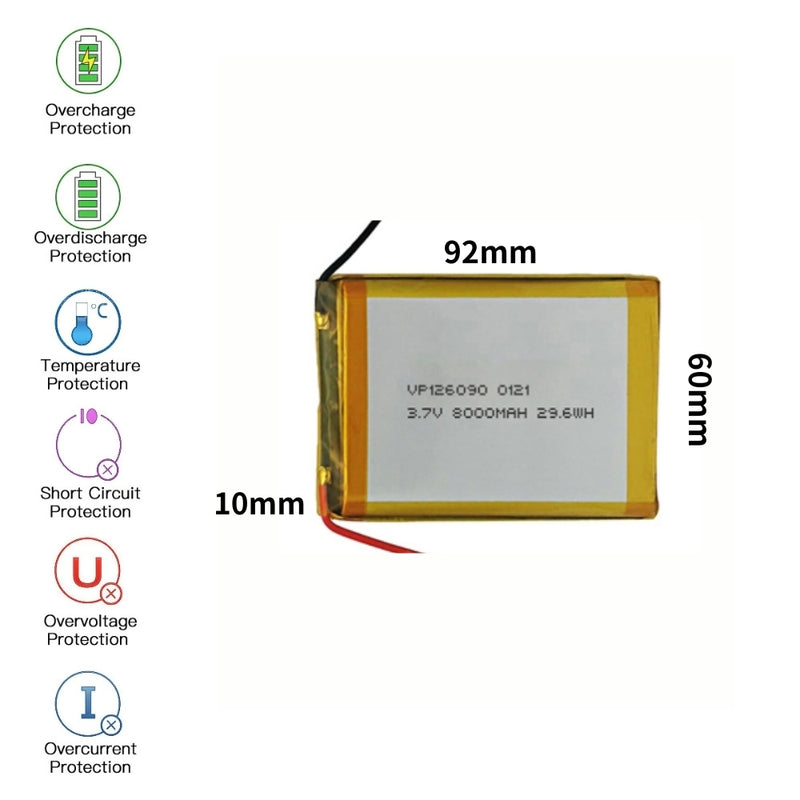 Cargue la imagen en el visor de la galería, [PH2.0-JST Connector][126090] Universal 8000mAh 3.7V Rechargeable Li-Ion Lithium Polymer Battery - Polar Tech Australia
