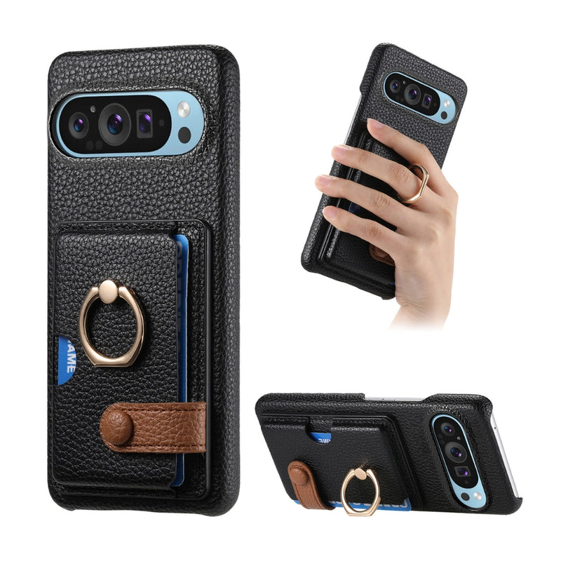 Cargue la imagen en el visor de la galería, Google Pixel 10 / 10 Pro - Retro PU Leather Shockproof Phone Case with Ring Holder &amp; Card Slot
