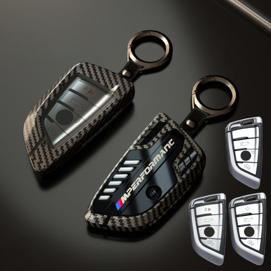 BMW Carbon Fiber Metal Protective Car Key Fob Case Cover For 1, 3, 4, 5, 6 Series, X3, X5, X6, X7