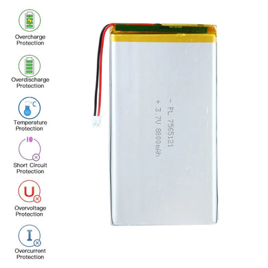 [PH2.0-JST Connector][7565121] Universal 8000mAh 3.7V Rechargeable Li-Ion Lithium Polymer Battery - Polar Tech Australia
