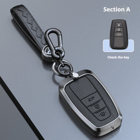 Toyota Zinc Alloy Leather Car Key Fob Case Cover For Camry, C-HR, Corolla, RAV4, Avalon, Land Cruiser, Prado, Prius