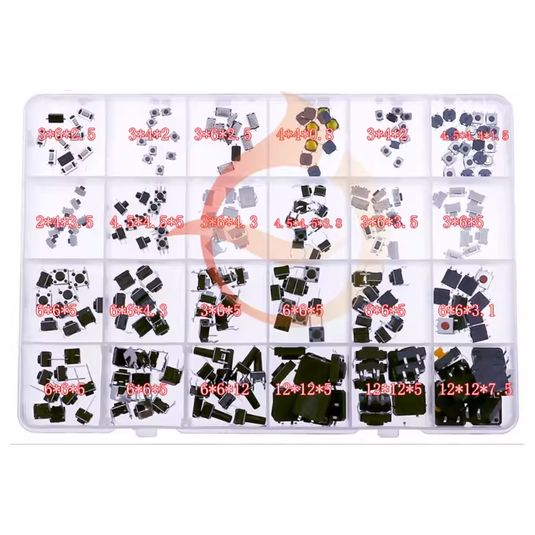 [250 Pieces] 25 Types Tactile Push Button Micro Switch Assortment Kit with Storage Box - Polar Tech Australia