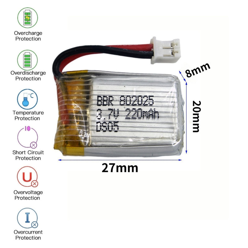 Chargez l&#39;image dans la visionneuse de la galerie, [PH2.0-JST Connector][802025] Universal 220mAh 3.7V Rechargeable Li-Ion Lithium Polymer Battery - Polar Tech Australia
