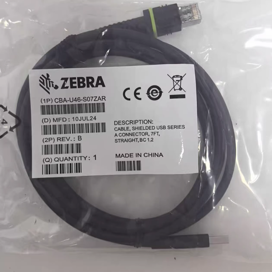 [CBA-U46-S07ZAR] Original Genuine Zebra Symbol DS3608 DS3678 DS8108 DS8178 LI3608 LI3678 DS3600-KD Handheld Barcode Scanner Series - USB-A Connector, 7ft (2 m) Straight, BC 1.2, DC 5V USB Cable