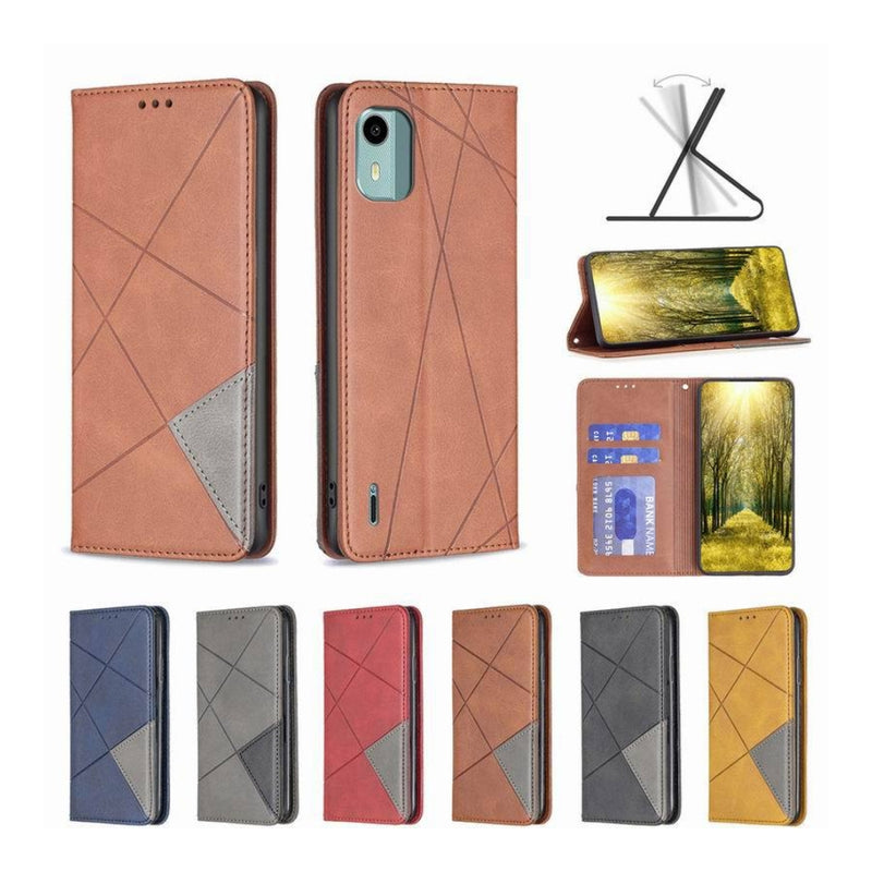 Load image into Gallery viewer, Nokia C21 - Rhombus Texture Magnetic Leather Phone Case
