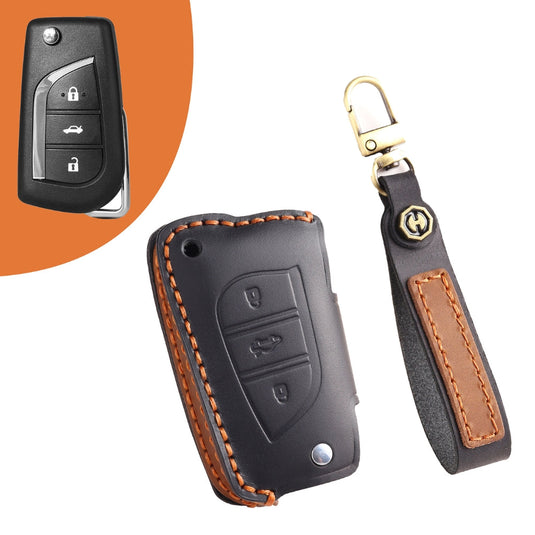 Toyota Handcrafted Genuine Leather Folding Car Key Fob Protective Case Cover For RAV4, Avalon, Avensis, Aygo, Camry, Corolla