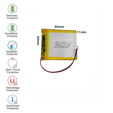 [PH2.0-JST Connector][114348] Universal 3400mAh 3.8V Rechargeable Li-Ion Lithium Polymer Battery - Polar Tech Australia