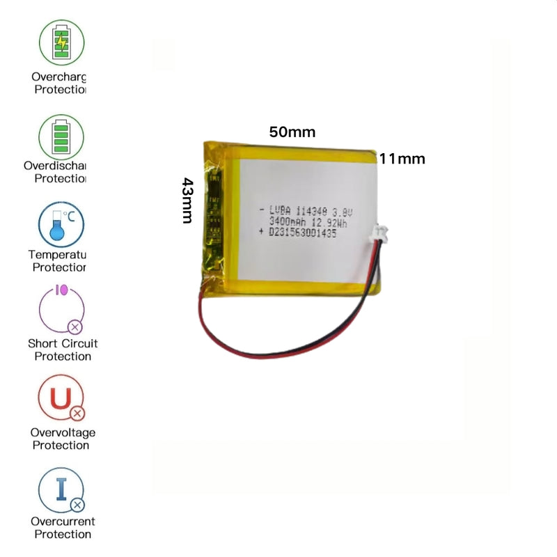 Load image into Gallery viewer, [PH2.0-JST Connector][114348] Universal 3400mAh 3.8V Rechargeable Li-Ion Lithium Polymer Battery - Polar Tech Australia
