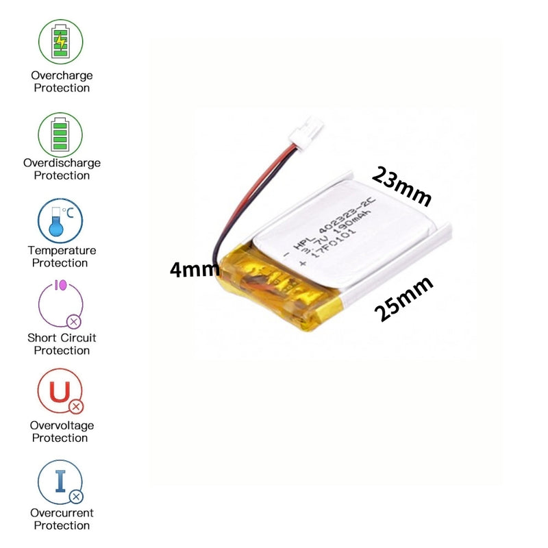 Cargue la imagen en el visor de la galería, [PH2.0-JST Connector][402323] Universal 190mAh 3.7V Rechargeable Li-Ion Lithium Polymer Battery - Polar Tech Australia
