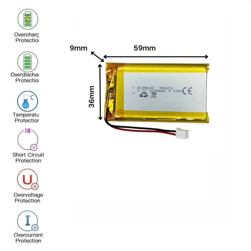 Cargue la imagen en el visor de la galería, [PH2.0-JST Connector][903659] Universal 2600mAh 3.7V Rechargeable Li-Ion Lithium Polymer Battery - Polar Tech Australia

