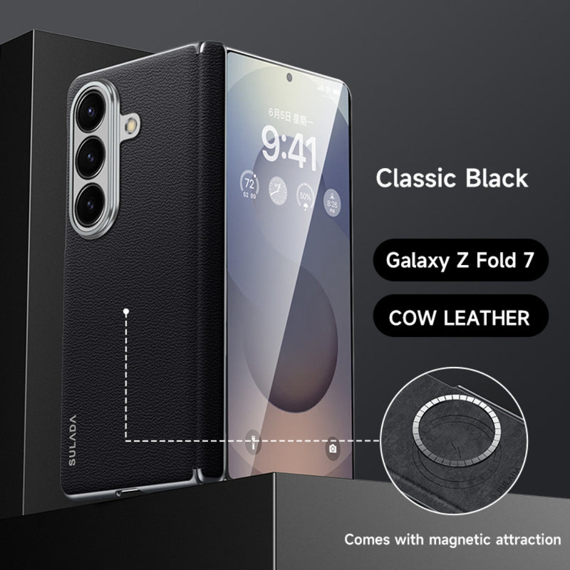 Cargue la imagen en el visor de la galería, Samsung Galaxy Z Fold7 5G - SULADA Frameless Cowhide Leather PC Phone Case
