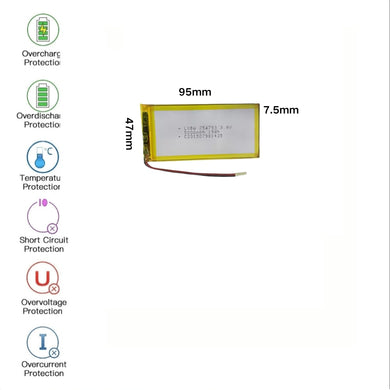 [PH2.0-JST Connector][754793] Universal 5000mAh 3.8V Rechargeable Li-Ion Lithium Polymer Battery - Polar Tech Australia