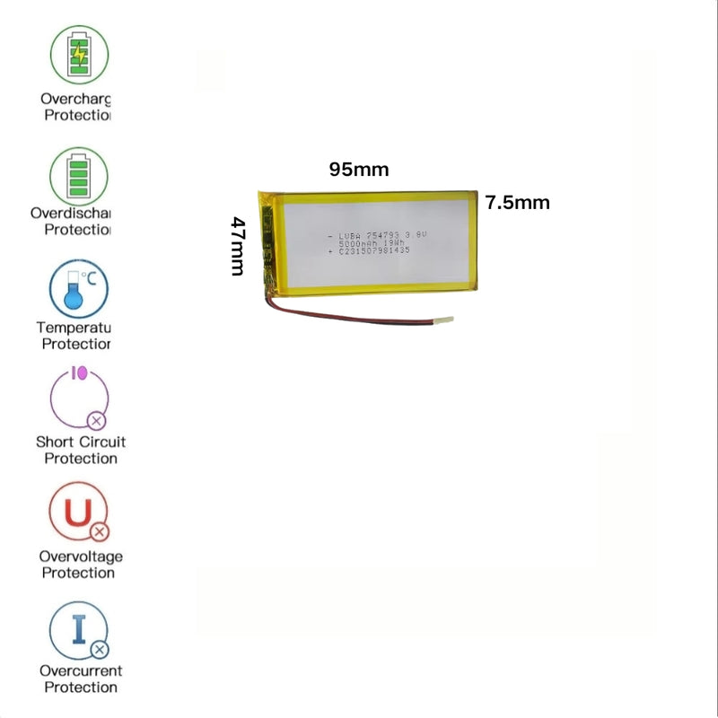 Load image into Gallery viewer, [PH2.0-JST Connector][754793] Universal 5000mAh 3.8V Rechargeable Li-Ion Lithium Polymer Battery - Polar Tech Australia
