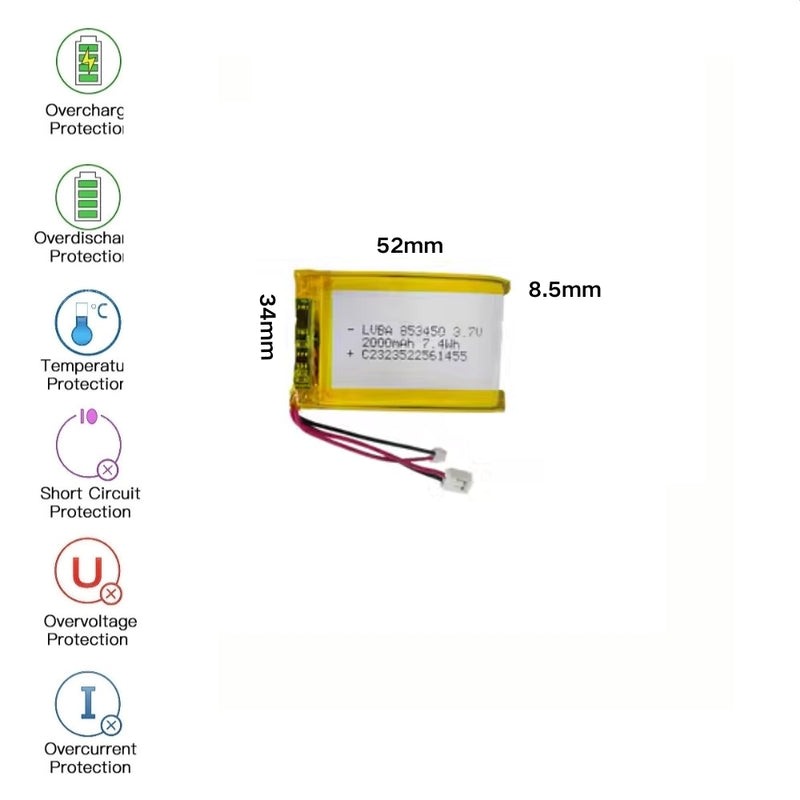 Cargue la imagen en el visor de la galería, [PH2.0-JST Connector][853450] Universal 2000mAh 3.7V Rechargeable Li-Ion Lithium Polymer Battery - Polar Tech Australia
