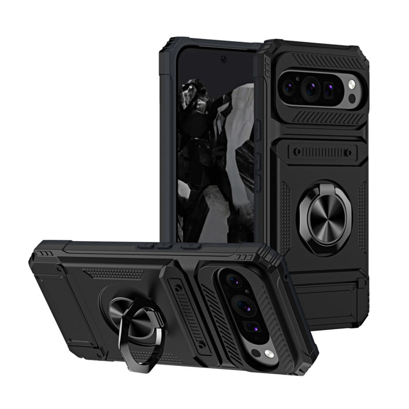 Cargue la imagen en el visor de la galería, Google Pixel 9 Pro XL - TPU+PC Shockproof Card Slot Phone Case with Metal Ring Holder - Polar Tech Australia
