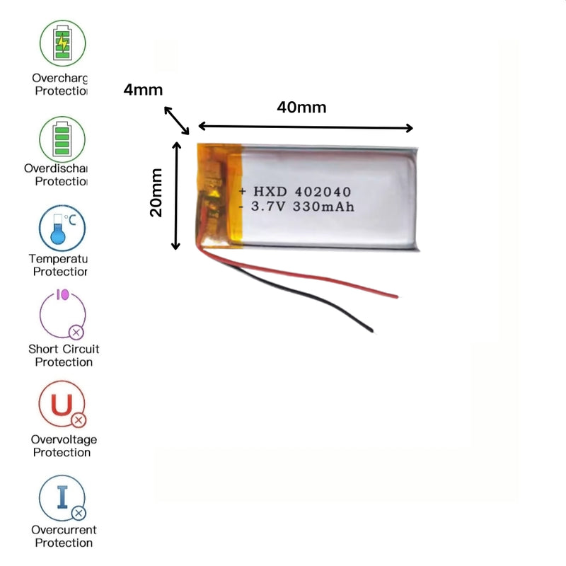 Cargue la imagen en el visor de la galería, [PH2.0-JST Connector][402040] Universal 330mAh 3.7V Rechargeable Li-Ion Lithium Polymer Battery - Polar Tech Australia
