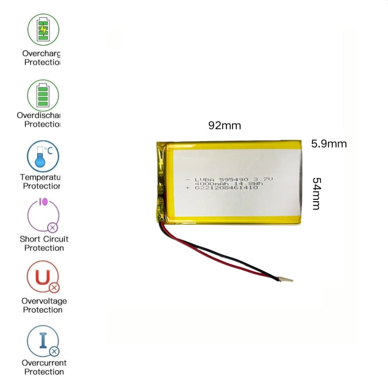 Cargue la imagen en el visor de la galería, [PH2.0-JST Connector][595490/605590] Universal 4000mAh 3.7V Rechargeable Li-Ion Lithium Polymer Battery - Polar Tech Australia
