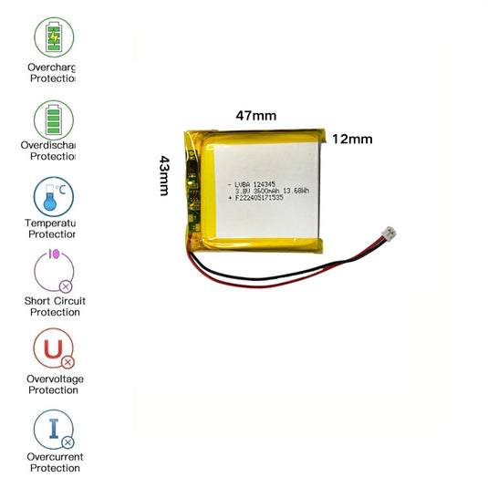 [PH2.0-JST Connector][124345] Universal 3600mAh 3.8V Rechargeable Li-Ion Lithium Polymer Battery - Polar Tech Australia