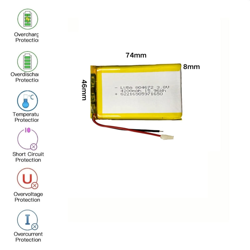 Cargue la imagen en el visor de la galería, [PH2.0-JST Connector][804672] Universal 4200mAh 3.8V Rechargeable Li-Ion Lithium Polymer Battery - Polar Tech Australia
