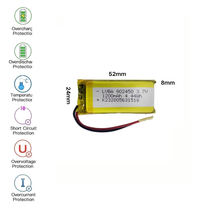 Cargue la imagen en el visor de la galería, [PH2.0-JST Connector][802450] Universal 1200mAh 3.7V Rechargeable Li-Ion Lithium Polymer Battery - Polar Tech Australia
