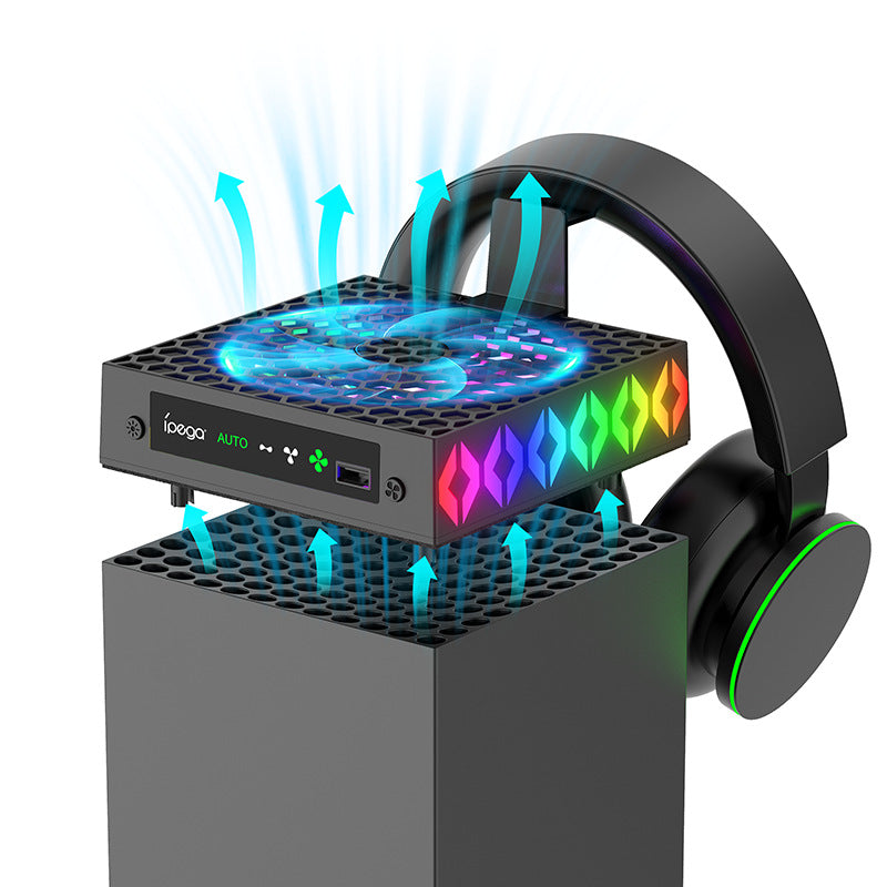 Load image into Gallery viewer, Xbox Series X Upper Top Cooling Fan With RGB Lighting &amp; Headphone Hook Stand

