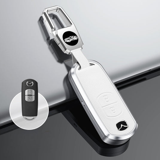 Mazda Aluminum Alloy Genuine Leather Car Key Fob Cover Case For MX-5, CX-5, CX-7, CX-9, Mazda 6