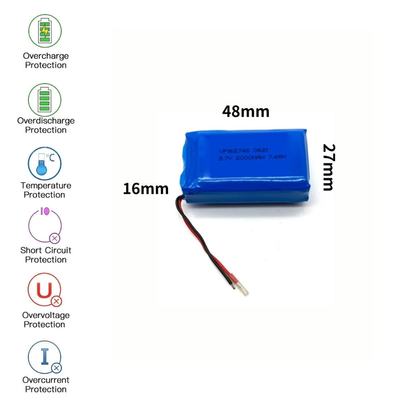 Cargue la imagen en el visor de la galería, [PH2.0-JST Connector][162746] Universal 2000mAh 3.7V Rechargeable Li-Ion Lithium Polymer Battery - Polar Tech Australia
