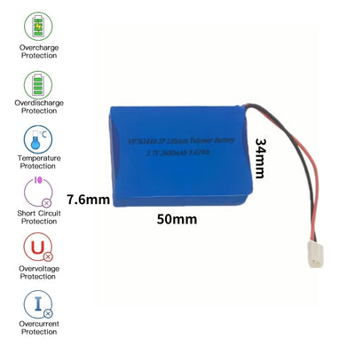 [PH2.0-JST Connector][763448] Universal 2600mAh 3.7V Rechargeable Li-Ion Lithium Polymer Battery - Polar Tech Australia