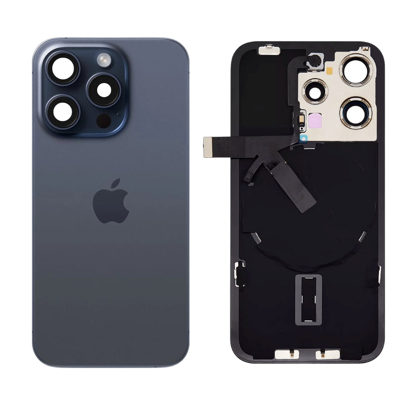 Chargez l&#39;image dans la visionneuse de la galerie, [Assembly With Flex] Apple iPhone 15 Pro - Back Rear Replacement Glass Panel With Camera Lens, Flash Light Flex &amp; Magsafe Magnet Ring Wireless NFC Charging Flex

