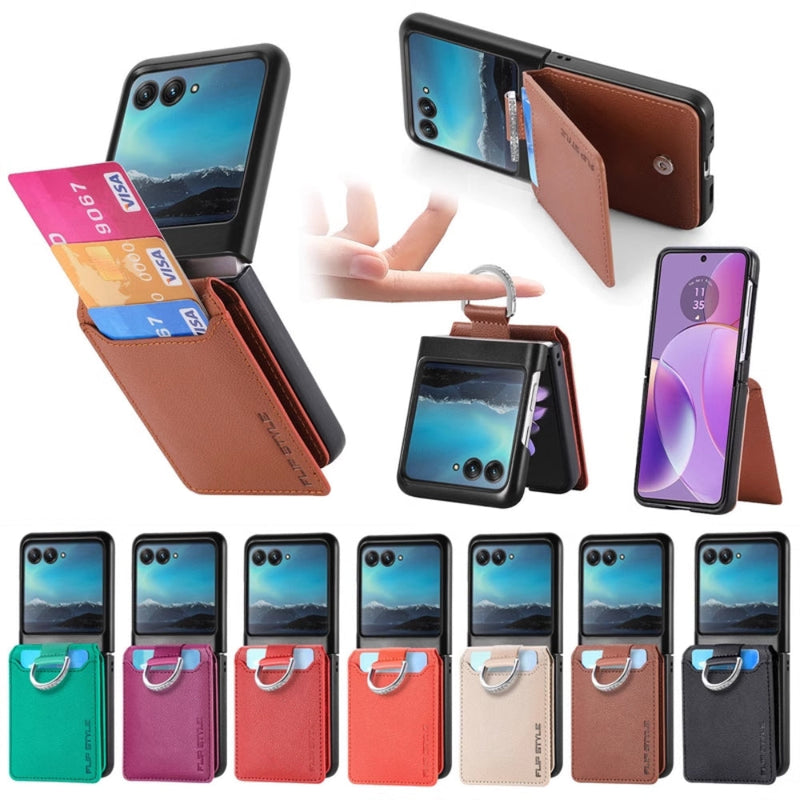 Load image into Gallery viewer, [With Card Slot] Motorola Razr 50/Ultra - Litchi Texture Leather Ring Wallet Phone Case - Polar Tech Australia

