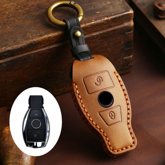 Mercedes Benz Handcrafted Genuine Leather Car Key Fob Protective Cover Case For Benz A, B, C, E, S-Class, GLC, GLE, GLK