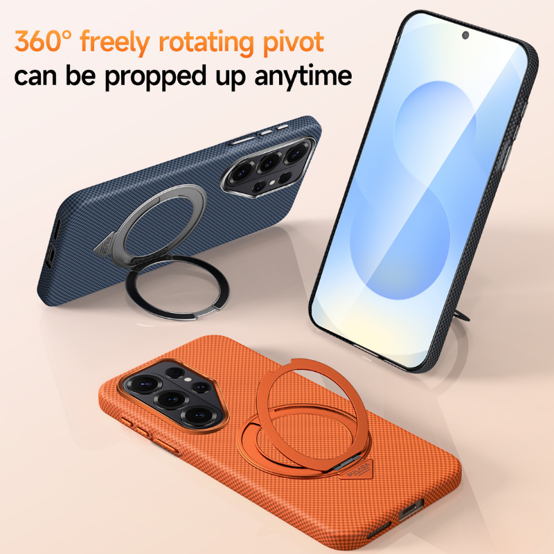 Cargue la imagen en el visor de la galería, [Built-in Stand][Magsafe Compatible] Samsung Galaxy S26/Plus/Ultra - Carbon Fiber Pattern Shockproof Protective Case
