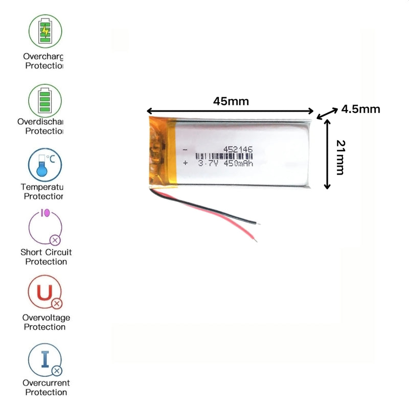 Chargez l&#39;image dans la visionneuse de la galerie, [PH2.0-JST Connector][452146] Universal 450mAh 3.7V Rechargeable Li-Ion Lithium Polymer Battery - Polar Tech Australia
