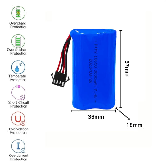 [JST SM 4Pin Connector][18650] Universal 3000mAh 7.4V Rechargeable Li-Ion Lithium Polymer Battery - Polar Tech Australia