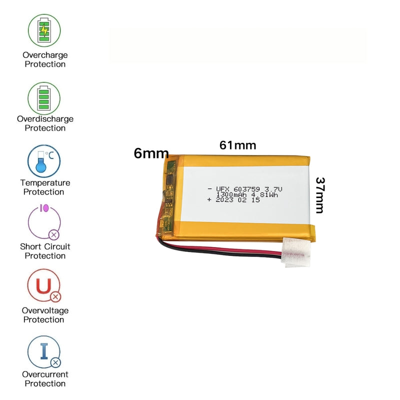Cargue la imagen en el visor de la galería, [PH2.0-JST Connector][603759] Universal 1500mAh 3.7V Rechargeable Li-Ion Lithium Polymer Battery - Polar Tech Australia
