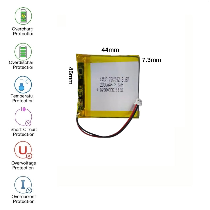 Load image into Gallery viewer, [PH2.0-JST Connector][734542] Universal 2000mAh 3.8V Rechargeable Li-Ion Lithium Polymer Battery - Polar Tech Australia
